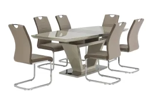 Asti Extending Dining Table & 6 Chairs Set in Latte & Taupe